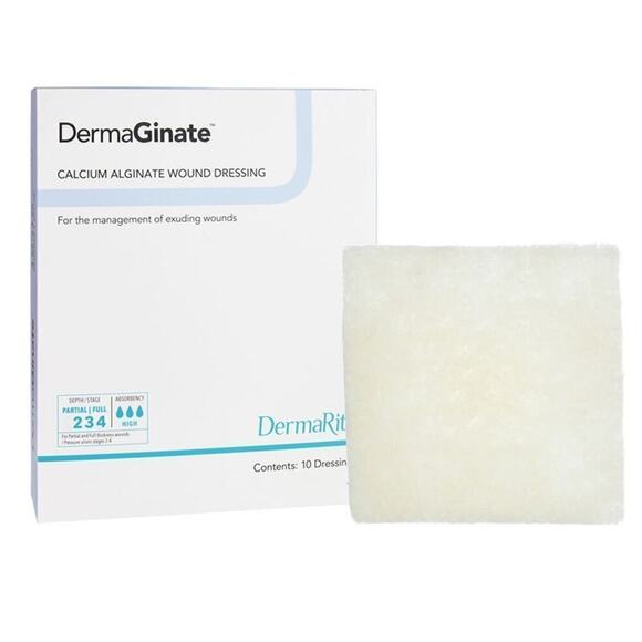 DermaRite DermaGinate Calcium Alginate Wound Dressing 2x2 inch Box of 9 - Picture 1 of 6